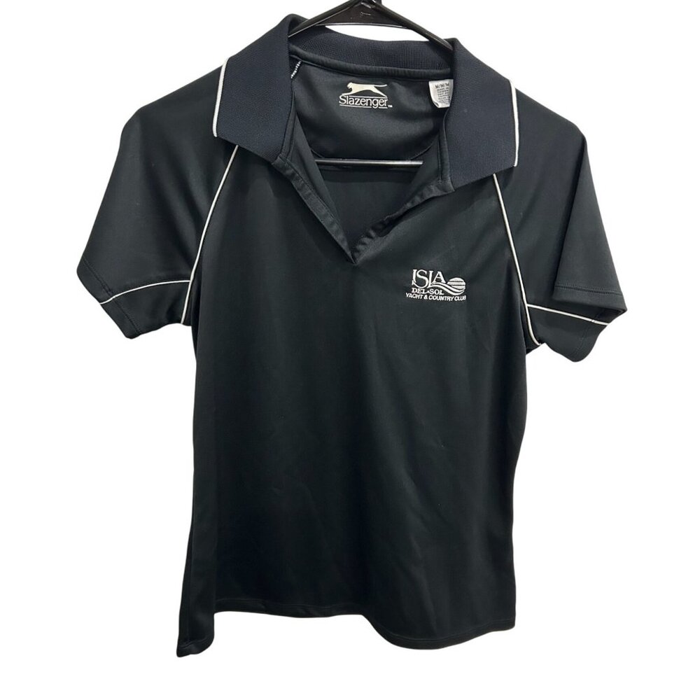 Slazenger Womens Black Polo Top Isla Del Sol Yacht Country Club Logo Sz Medium